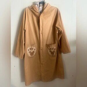 Disney, Tan Hooded Raincoat with Paw Print Pockets, long fitted Cute animal hood